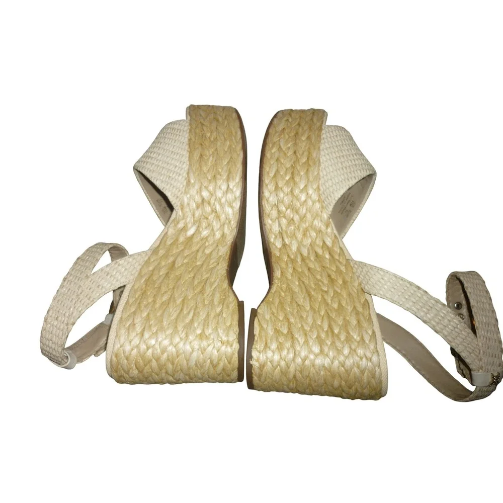 NWOB Sam Edelman‎ Ivory Woven Raffia Platform Wedge Sandals Size 11 Ankle Strap